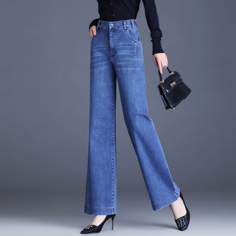 Jeans denim femei, talie înaltă, croială wide-leg, bumbac 70–80%, densitate medie, primăvara 2025, stil street hipster