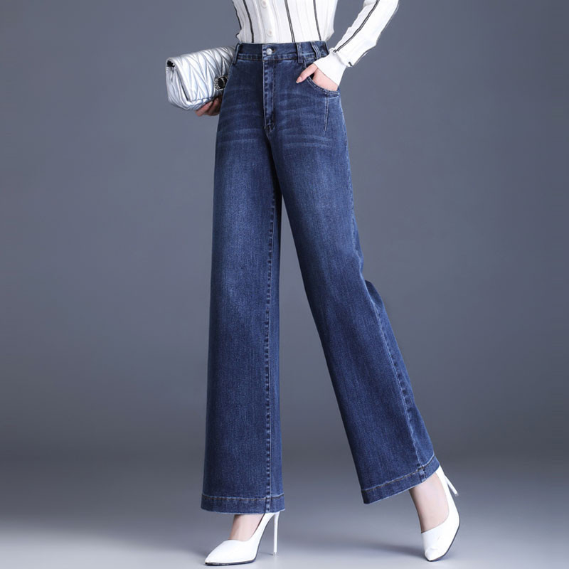 Jeans denim femei, talie înaltă, croială wide-leg, bumbac 70–80%, densitate medie, primăvara 2025, stil street hipster