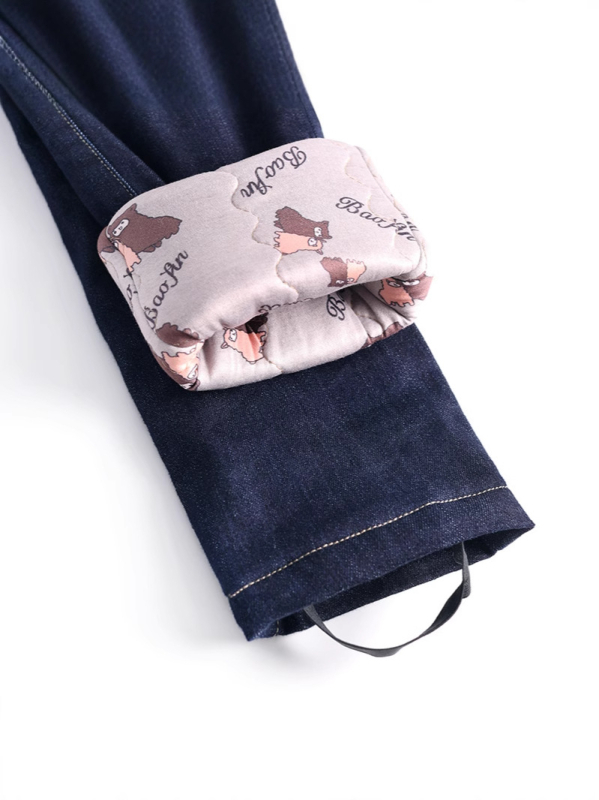 Γυναικείες τζιν στενές παντελόνες με βελούδινη επένδυση, υψηλή μέση, χειμερινό 2025, κομψό επαγγελματικό στυλ