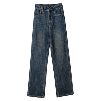 Τζιν από ντένιμ με υψηλή μέση, φαρδιά γραμμή, επενδεδυμένα με φλίς, μικροελαστικότητα, ίσια γραμμή (Χειμώνας 2025)