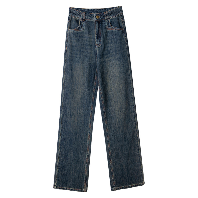 Τζιν από ντένιμ με υψηλή μέση, φαρδιά γραμμή, επενδεδυμένα με φλίς, μικροελαστικότητα, ίσια γραμμή (Χειμώνας 2025)