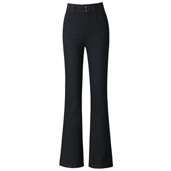 Τζιν παντελόνια με φλίς επένδυση για μεσήλικες μητέρές, υψηλή μέση, ελαστικότητα, ελαφρώς φαρδιά κάτω μέρος σε bootcut στυλ