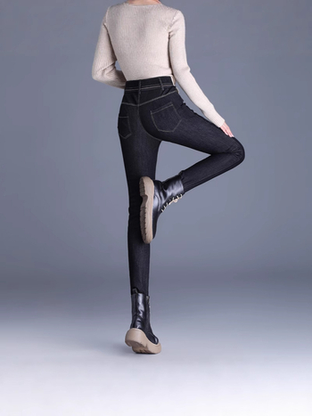 Γυναικείες denim skinny παντελόνες με βελούδινη επένδυση, υψηλή μέση, ζεστές, μικροελαστικές, χειμερινές 2025