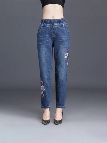 Τζιν από ντένιμ με υψηλή μέση, σε στυλ Χάρεμ, ελαστικό ύφασμα