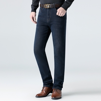 Muške klasične traperice ravnog kroja, visokim strukom, debeli denim, izgrebani efekt, zip