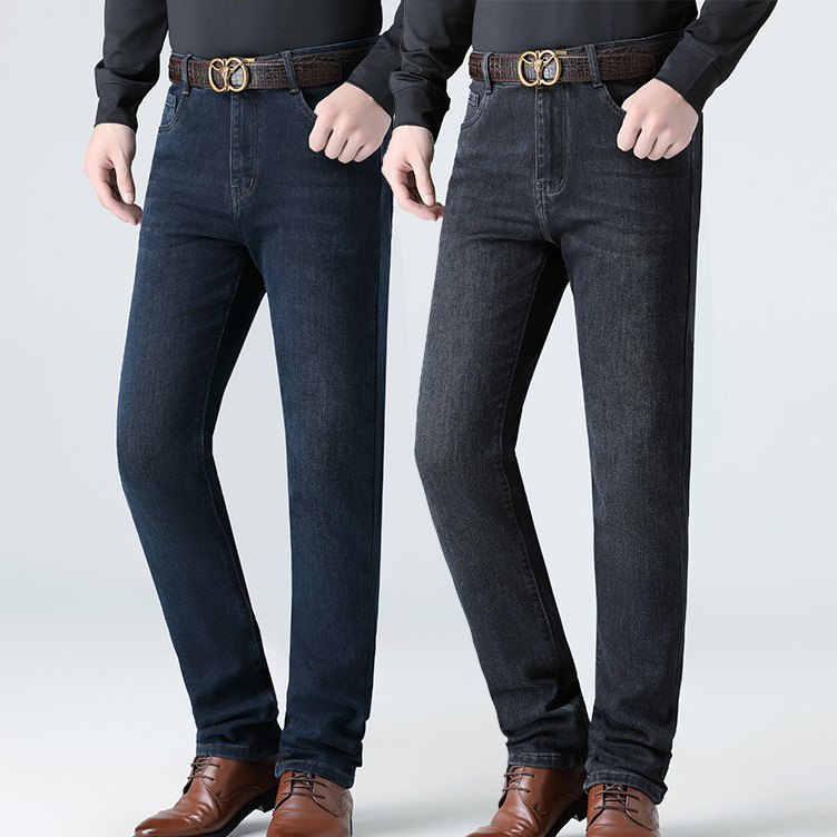 Muške klasične traperice ravnog kroja, visokim strukom, debeli denim, izgrebani efekt, zip