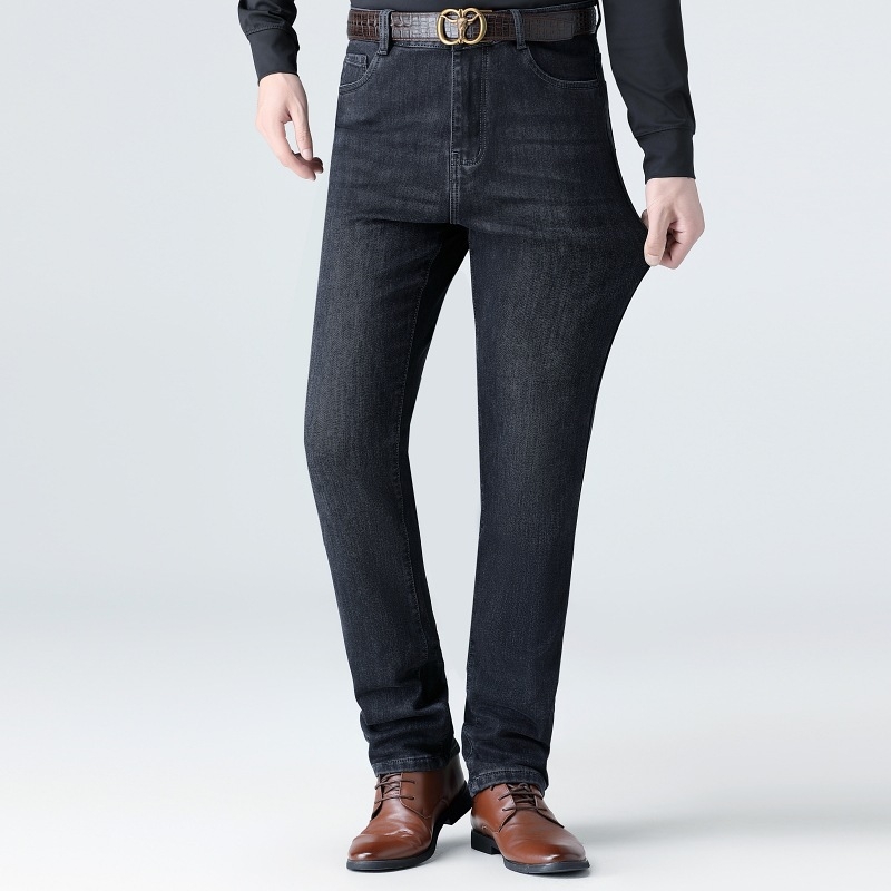 Muške klasične traperice ravnog kroja, visokim strukom, debeli denim, izgrebani efekt, zip