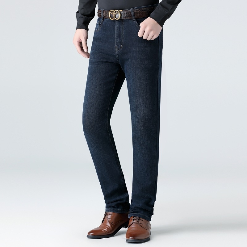 Muške klasične traperice ravnog kroja, visokim strukom, debeli denim, izgrebani efekt, zip