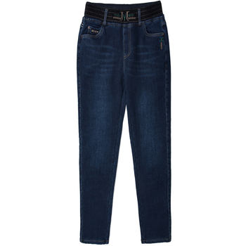 Τζιν με fleece επένδυση για γυναίκες, ψηλή μέση, ίσια γραμμή, denim από βαμβάκι-σπάντεξ, χειμώνας 2025