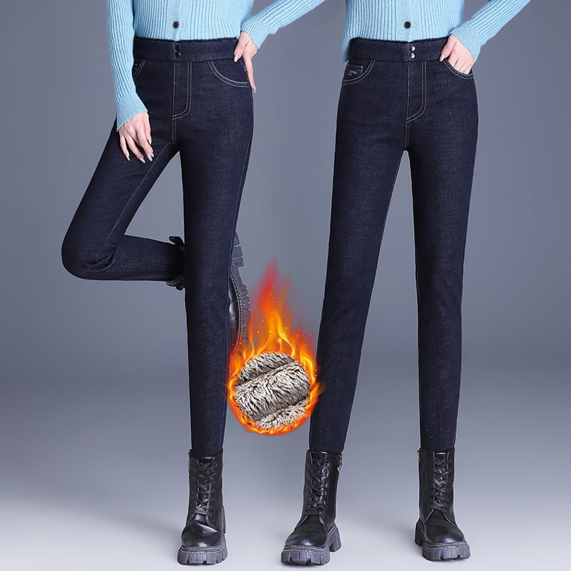 Γυναικείοι Skinny jeans από βαμβακερό ελαστικό denim με ψηλή μέση και επένδυση Mink Velvet, παχύτερα για τον χειμώνα 2025