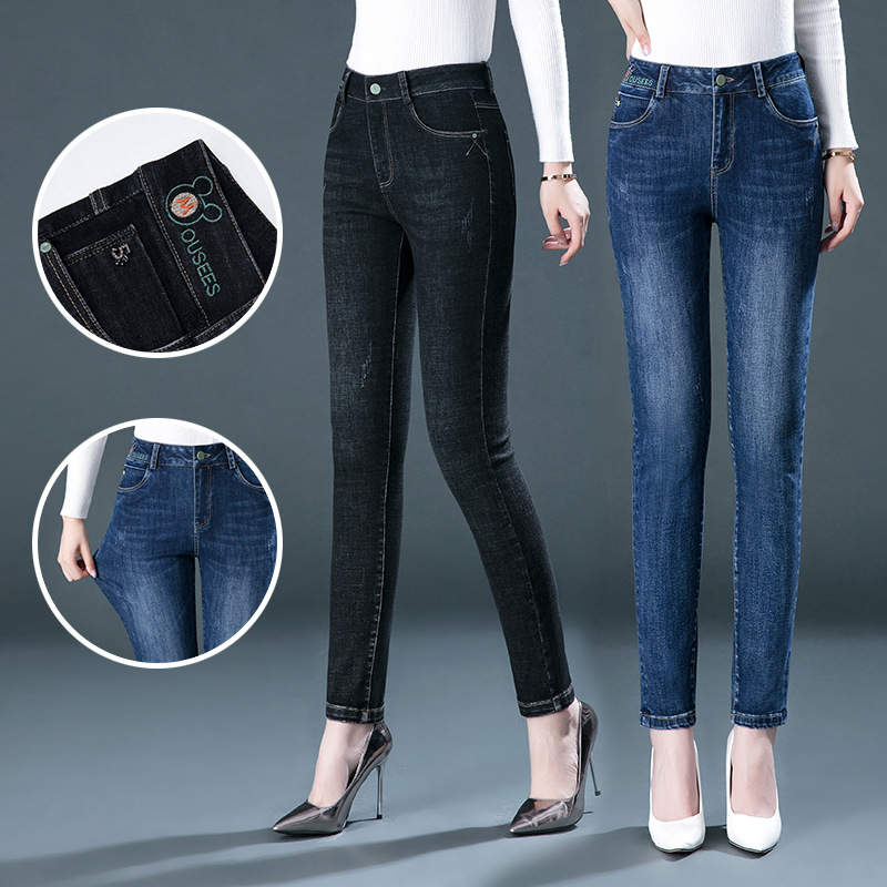 Τζιν γυναικών - Υψηλή μέση, ίσια γραμμή, ελαστικό denim, βαμβάκι 70–80% (<30% πολυεστέρας), χωρίς σιδέρωμα