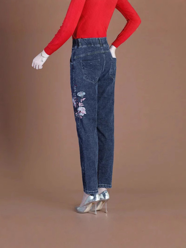 Γυναικείες τζίν από ντένιμ με ψηλή μέση, ελαστικό ύφασμα, στενές γραμμές, στυλ Χαρέμ