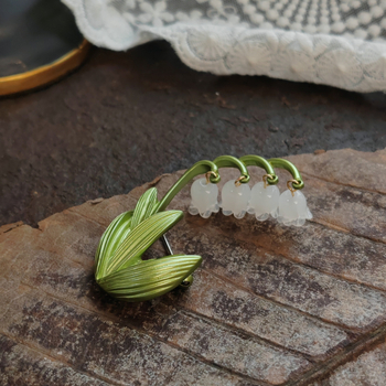 Broš Lily of the Valley motiiviga, tsink sulam, retro stiil, käsitsi maalitud emalileht, unisex, suvi 2024 väljalase