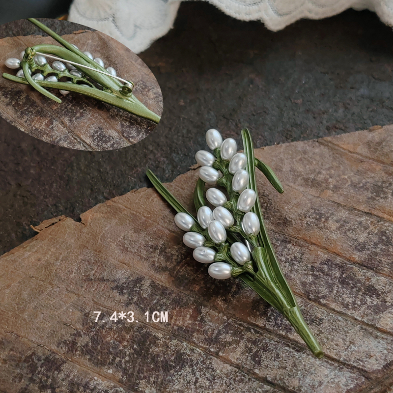 Broš Lily of the Valley motiiviga, tsink sulam, retro stiil, käsitsi maalitud emalileht, unisex, suvi 2024 väljalase