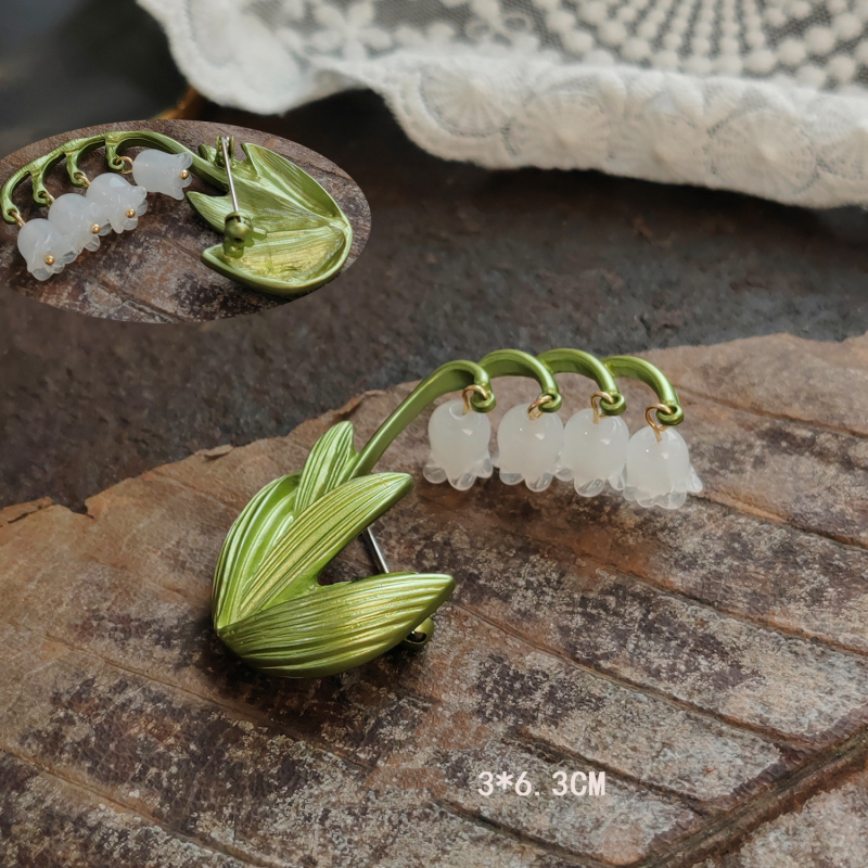 Broš Lily of the Valley motiiviga, tsink sulam, retro stiil, käsitsi maalitud emalileht, unisex, suvi 2024 väljalase