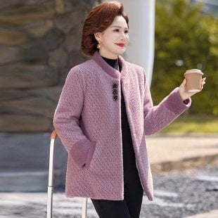 Kaput od chenillea sa kragnom od krzna, srednja duljina, dugi rukavi, mješavina spandexa, Zima 2025