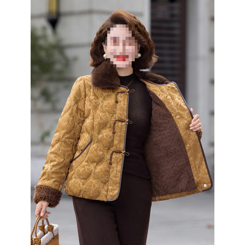 Женско палто с флорален принт от полиестер и спандекс, цип, яка с изкуствен косъм, свободна кройка, средна дебелина