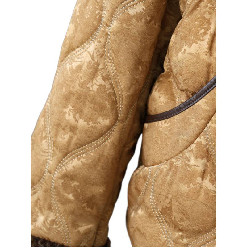 Женско палто с флорален принт от полиестер и спандекс, цип, яка с изкуствен косъм, свободна кройка, средна дебелина