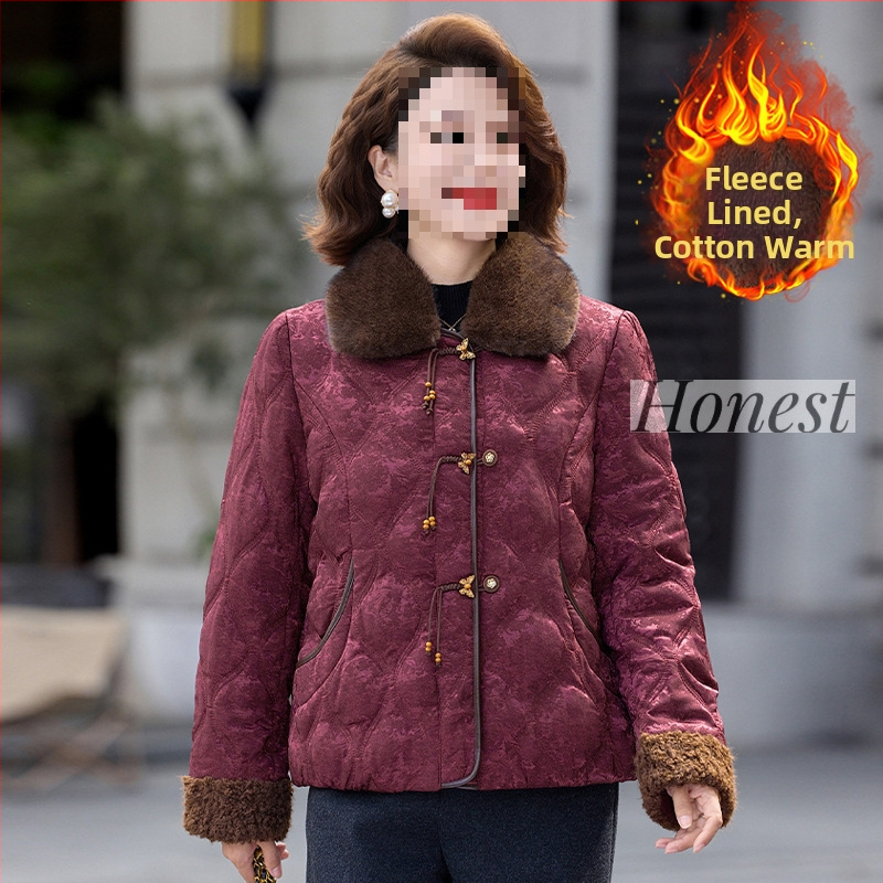 Женско палто с флорален принт от полиестер и спандекс, цип, яка с изкуствен косъм, свободна кройка, средна дебелина