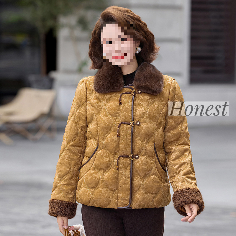 Женско палто с флорален принт от полиестер и спандекс, цип, яка с изкуствен косъм, свободна кройка, средна дебелина