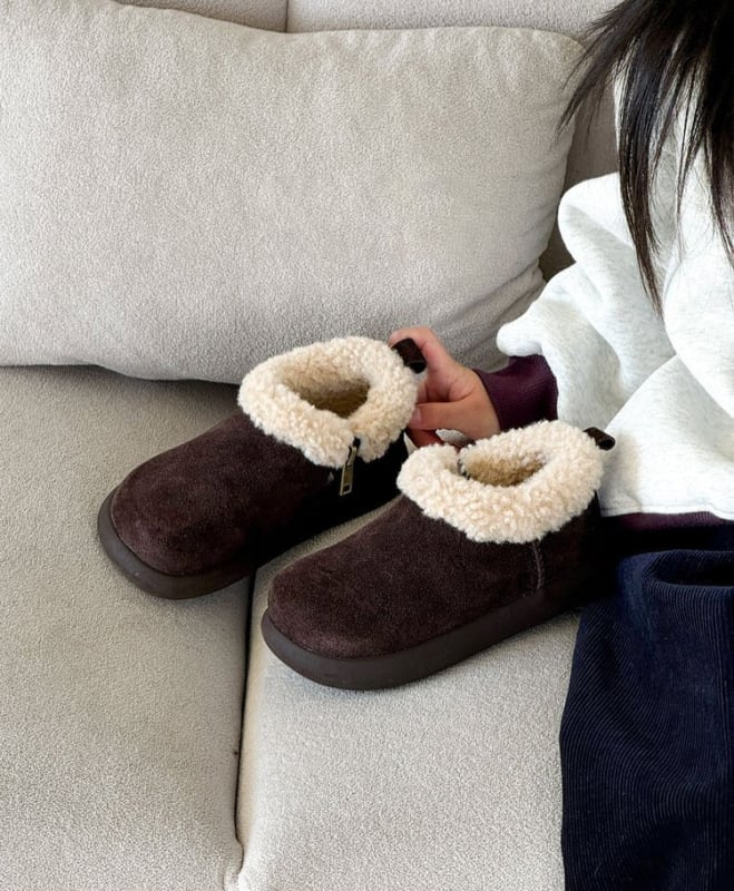 Dječje zimske cipele s nubukom, bočni zip, gumeni potplat, debeli dizajn, Zima 2025