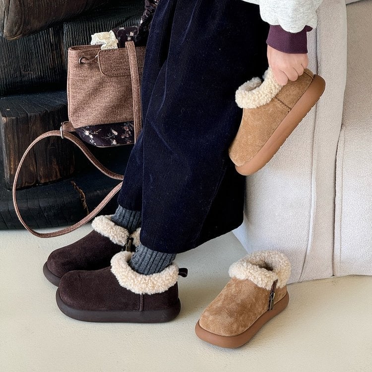 Dječje zimske cipele s nubukom, bočni zip, gumeni potplat, debeli dizajn, Zima 2025