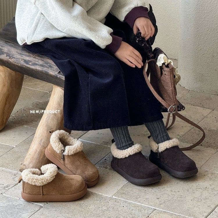 Dječje zimske cipele s nubukom, bočni zip, gumeni potplat, debeli dizajn, Zima 2025