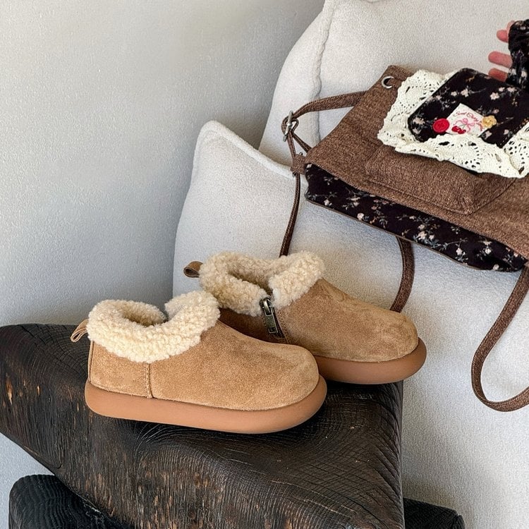 Dječje zimske cipele s nubukom, bočni zip, gumeni potplat, debeli dizajn, Zima 2025
