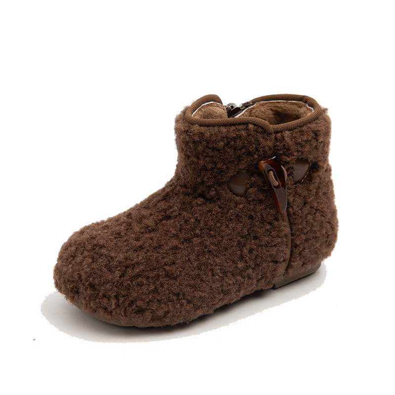 Djevojčice zimske čizme, korejski stil, velur gornji dio, gumena potplata, bočni zip, za djecu uzrast 4–12 godina, Zima 2025