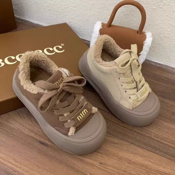 Dječje zimske tenisice od umjetne kože, PU đon, debela unutarnja podstava od janjećeg baršuna, unisex casual tenisice s vezivanjem, zima 2024