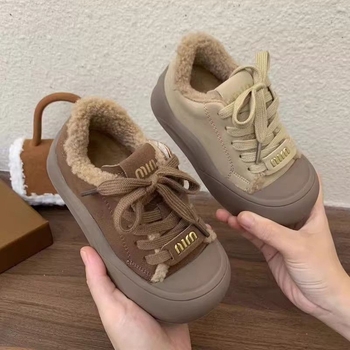 Dječje zimske tenisice od umjetne kože, PU đon, debela unutarnja podstava od janjećeg baršuna, unisex casual tenisice s vezivanjem, zima 2024