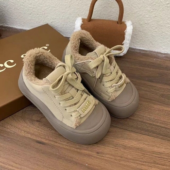 Dječje zimske tenisice od umjetne kože, PU đon, debela unutarnja podstava od janjećeg baršuna, unisex casual tenisice s vezivanjem, zima 2024