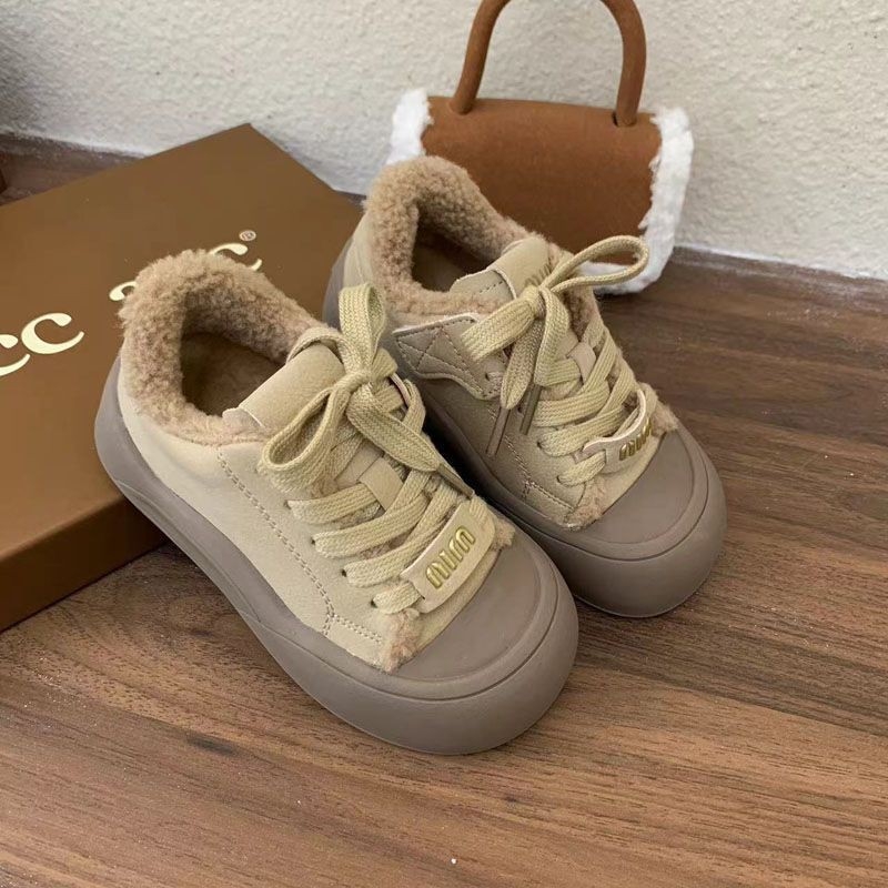 Dječje zimske tenisice od umjetne kože, PU đon, debela unutarnja podstava od janjećeg baršuna, unisex casual tenisice s vezivanjem, zima 2024