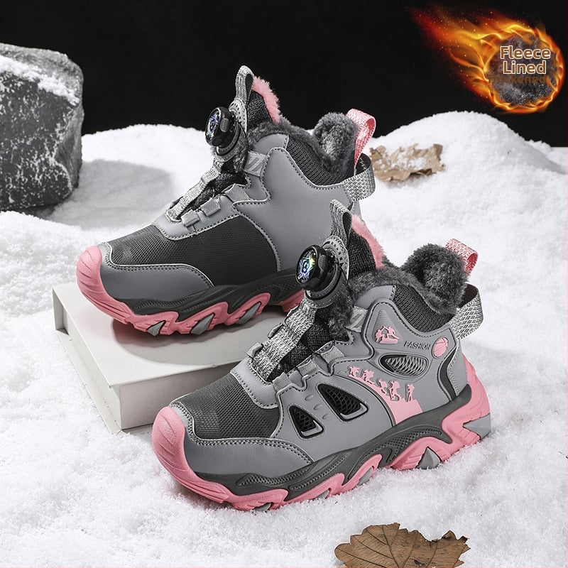 Uxke dječje zimske tenisice za trčanje — vodootporne, tople, gornji dio od umjetne kože, EVA potplat, zatvaranje rotirajućim gumbom