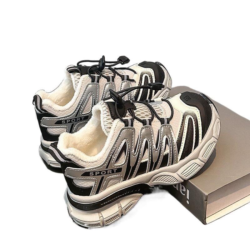 Dječje zimske umjetno kožne sportske i casual tenisice s gumom na đonu; protuklizne, tople i otporne; cartoon uzorak; unisex.