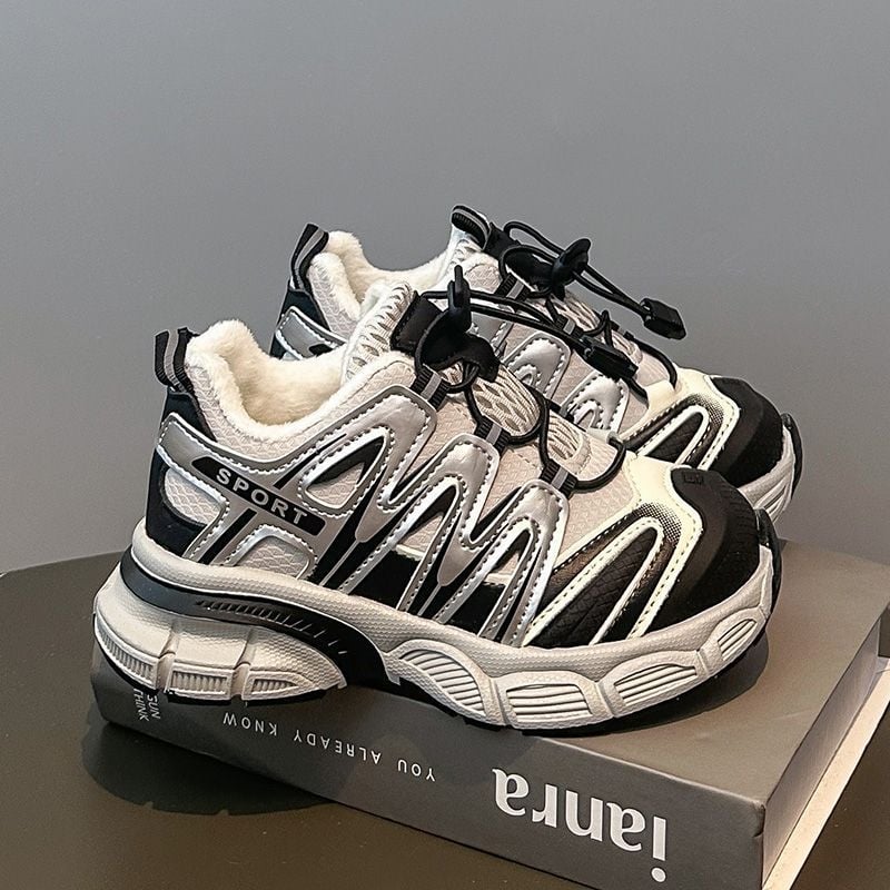 Dječje zimske umjetno kožne sportske i casual tenisice s gumom na đonu; protuklizne, tople i otporne; cartoon uzorak; unisex.