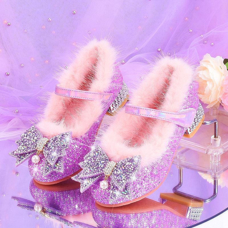 Dječje princeze visoke potpetice od umjetne kože, Velcro zatvarač, gumeni đon, stil princeza (uzrast 4–12 godina, umjetna koža, gumeni đon, Velcro zatvarač)