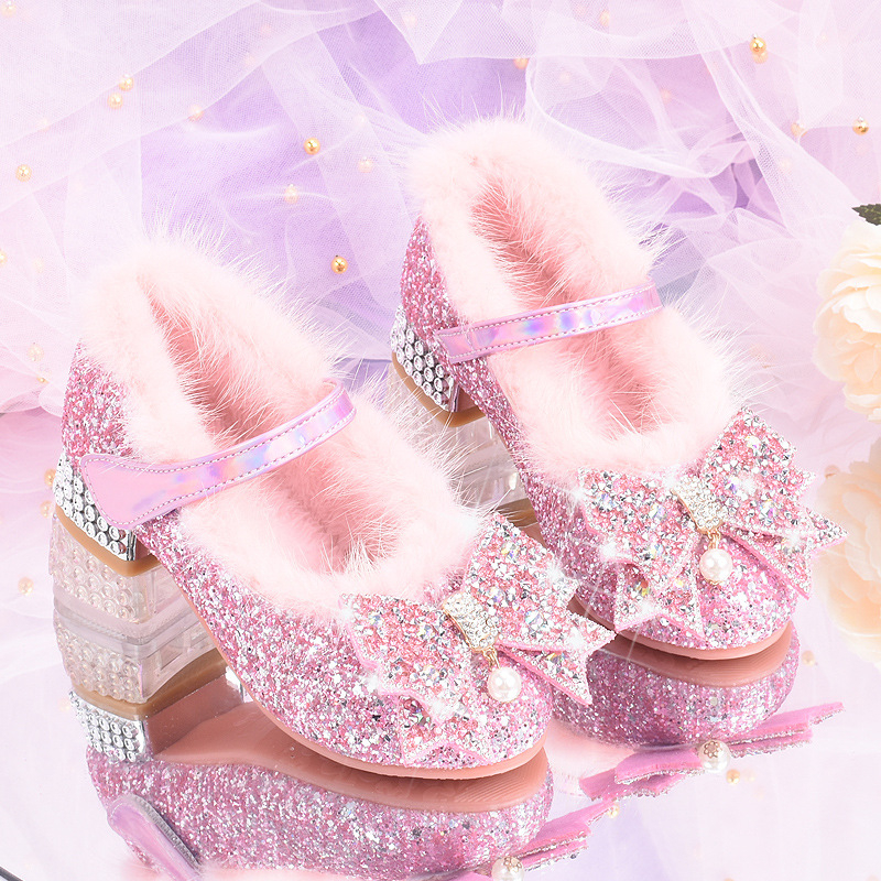 Dječje princeze visoke potpetice od umjetne kože, Velcro zatvarač, gumeni đon, stil princeza (uzrast 4–12 godina, umjetna koža, gumeni đon, Velcro zatvarač)