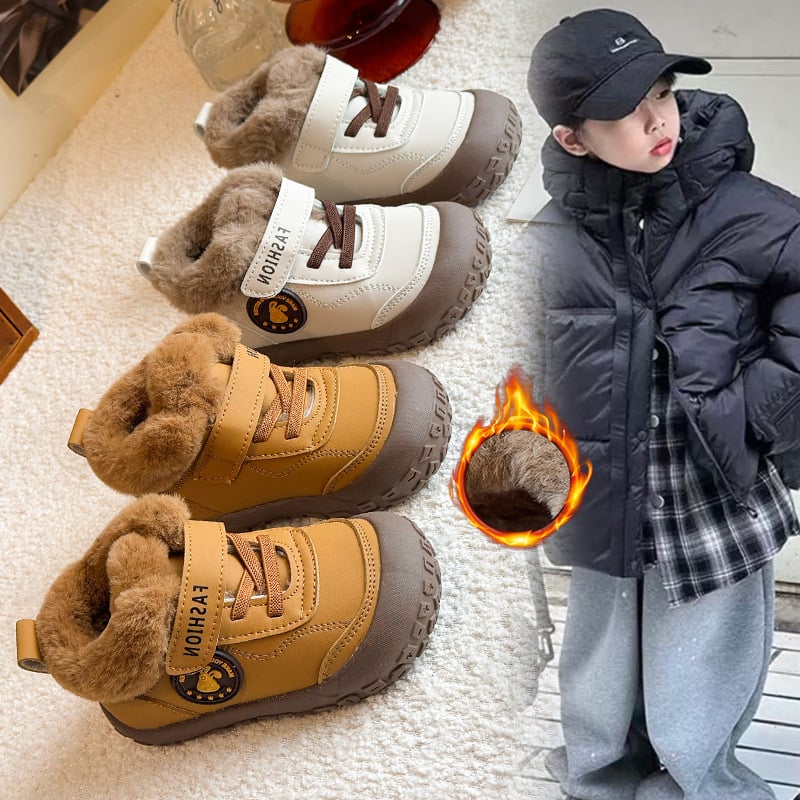 Detské zimné topánky 2025 – PU vršok a PU podrážka, zapínanie na Velcro, fleecová výstelka, unisex, kórejský štýl, pre deti 1–6 rokov