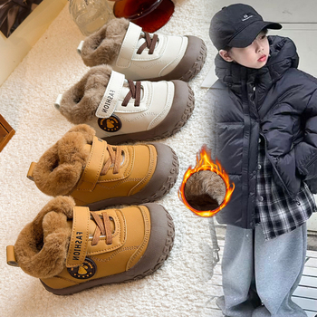 Detská obuv s Velcro zapínaním, fleecová výstelka, PU vrchná časť a podrážka, unisex, zimné model 2025