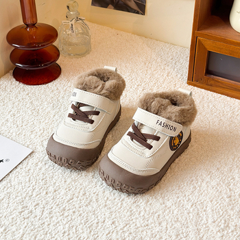 Detská obuv s Velcro zapínaním, fleecová výstelka, PU vrchná časť a podrážka, unisex, zimné model 2025