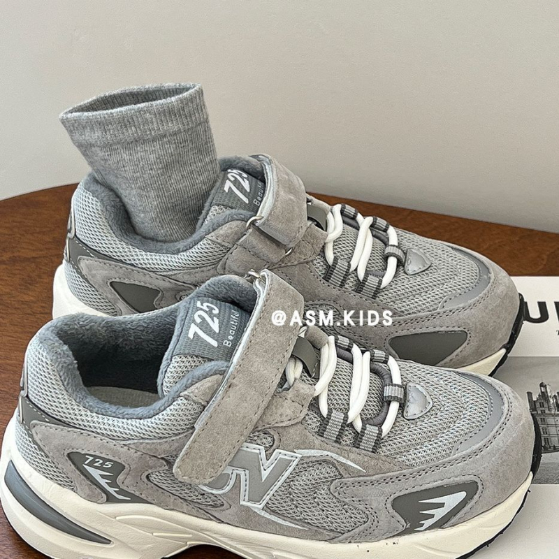 Pantofi sport unisex de iarnă pentru copii — partea superioară din nubuk, închidere Velcro, talpă EVA, construcție groasă, căptușeală din fleece pentru căldură