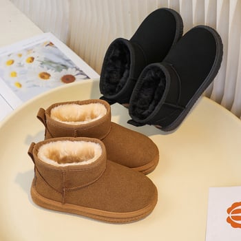 Dječje zimske gležnjače minimalističkog stila, gornji dio od umjetne kože, EVA potplat, unisex za uzrast 4–16 godina, Zima 2025.