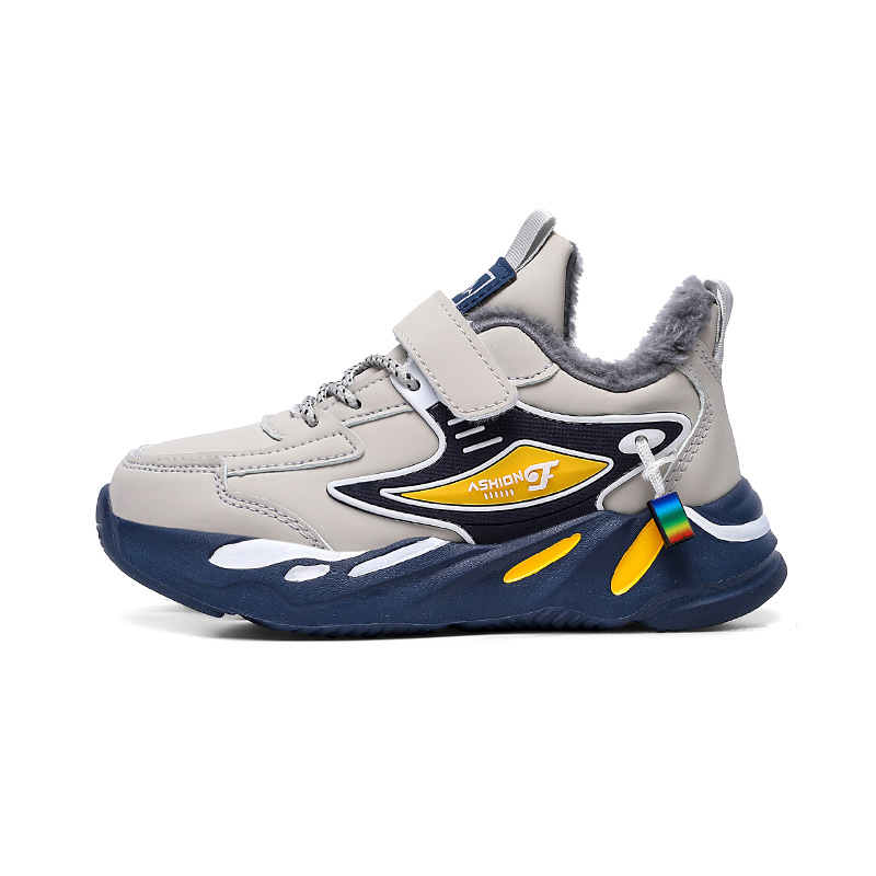 Pantofi sport pentru băieți iarna, din piele artificială, impermeabili, antiderapante, închidere Velcro, talpă MD