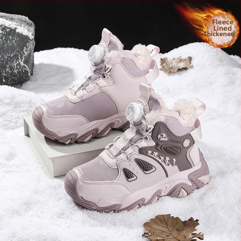 Pantofi sport pentru copii, impermeabili iarna, închidere cu nasturi rotativi, partea superioară din piele artificială, talpă EVA, țin cald