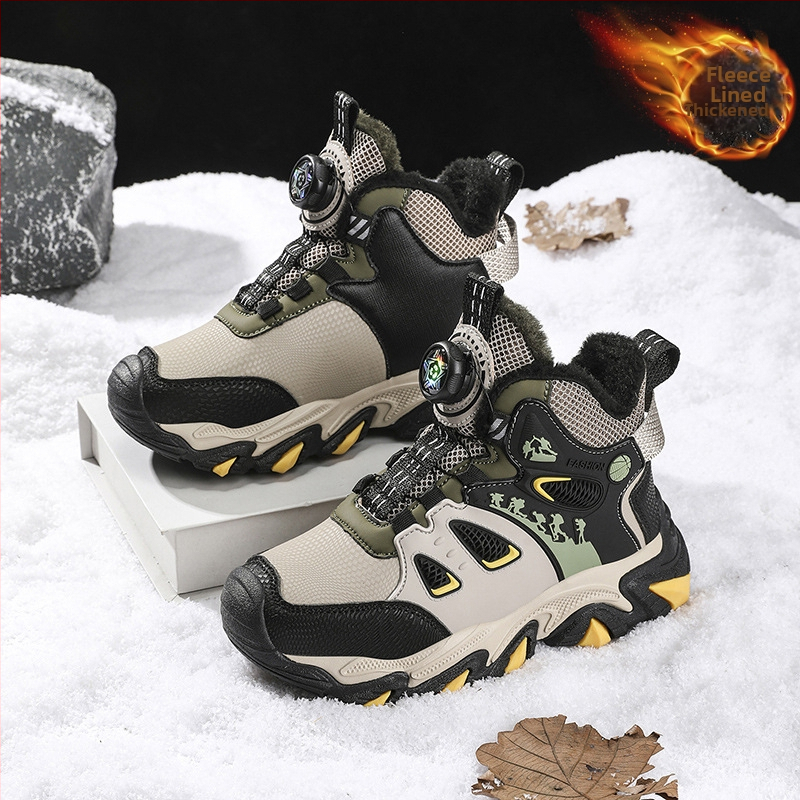 Pantofi sport pentru copii, impermeabili iarna, închidere cu nasturi rotativi, partea superioară din piele artificială, talpă EVA, țin cald