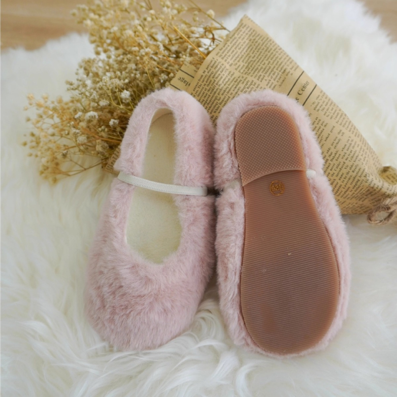 Dječje zimske cipele s krznom - gumena potplat, slip-on, gornji dio od prave kože, korejski stil, jednobojne