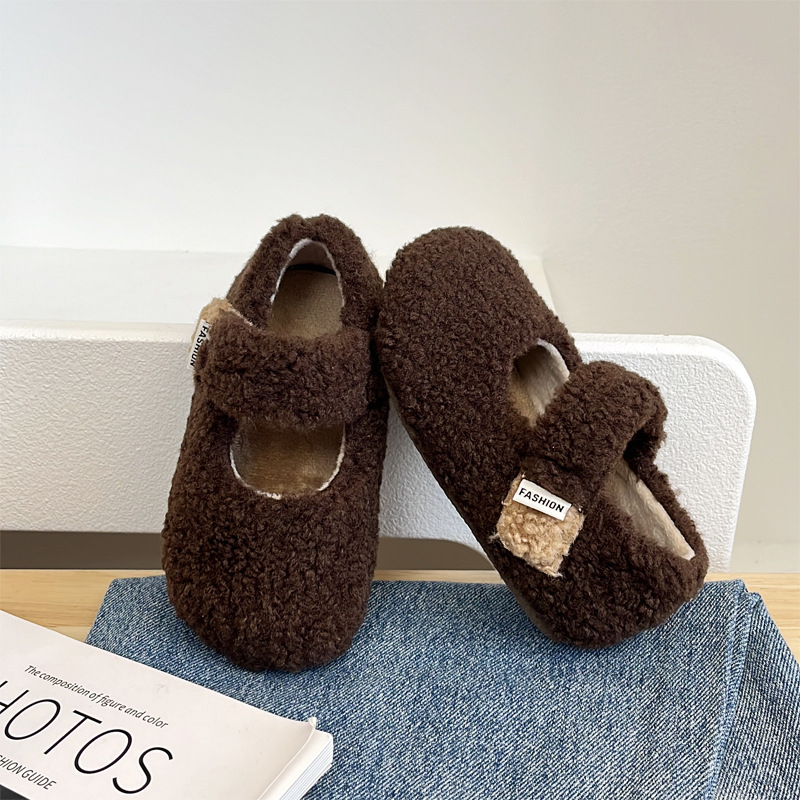 Mary Jane dječje plišaste cipele, debeli plišani gornji dio, Velcro kopča, gumena potplat, korejski stil, za uzrast 1–3 godine