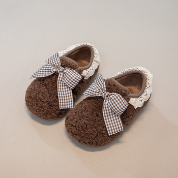 Loafers din pluș pentru copii iarna 2025: unisex, închidere Velcro, construcție groasă, talpă din cauciuc, stil coreean, toc mic, pentru copii 4–12 ani