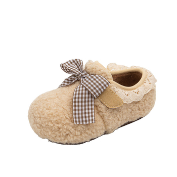 Loafers din pluș pentru copii iarna 2025: unisex, închidere Velcro, construcție groasă, talpă din cauciuc, stil coreean, toc mic, pentru copii 4–12 ani